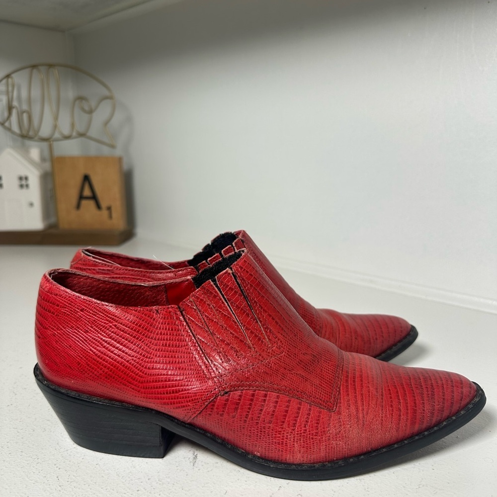 Circle S Women’s 8M Red Lizard Print Western Booties Exotic Style Leather Shoe - Picture 5 of 10